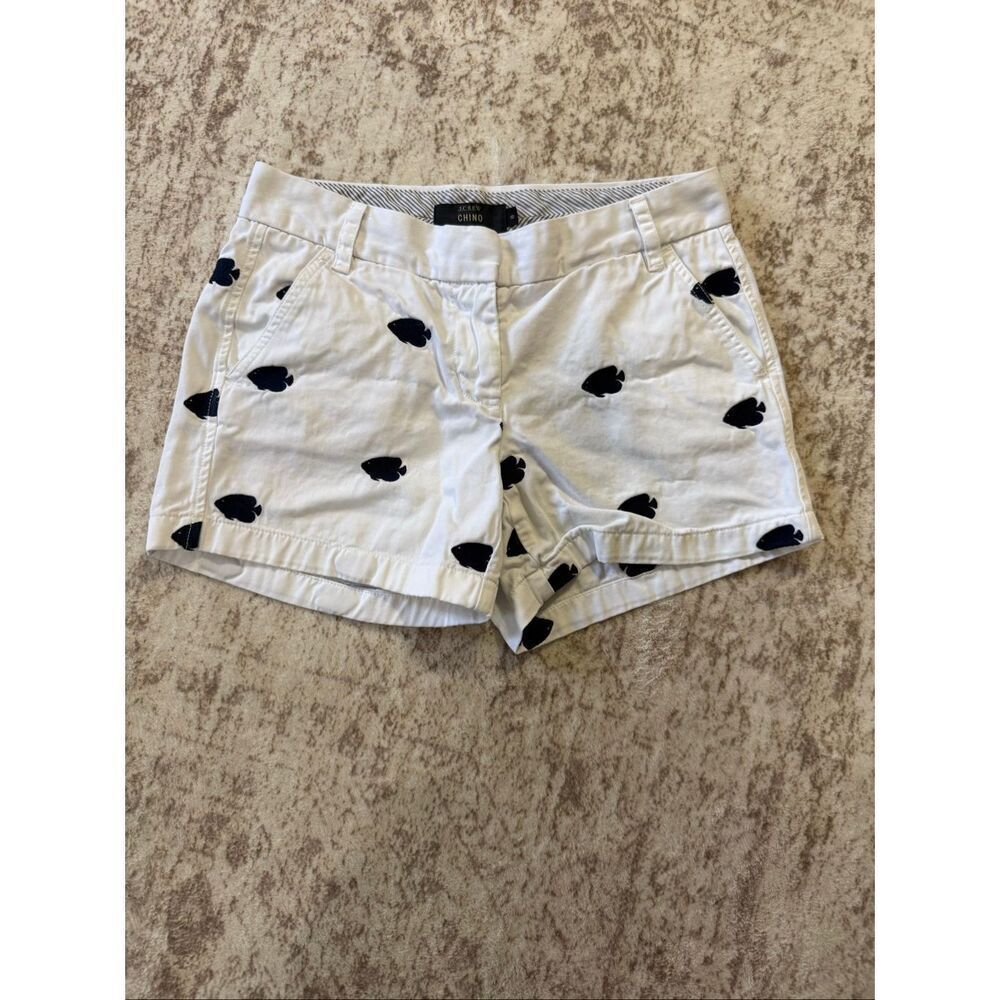J. Crew Women’s Mid Rise Embroidered Fish Print Chino Shorts White Blue Size 0